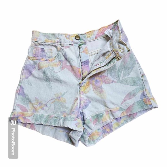American Apparel High Waisted Floral Jean Shorts Size 27 - Picture 3 of 8